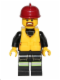 Minifig No: cty0382  Name: Fire - Reflective Stripe Vest with Pockets and Shoulder Strap, Dark Red Fire Helmet, Life Jacket Center Buckle