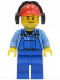 Minifig No: cty0421  Name: Cargo Worker - Overalls with Tools in Pocket Blue, Red Cap with Hole, Headphones