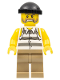 Minifig No: cty0479  Name: Police - Jail Prisoner Shirt with Prison Stripes and Torn out Sleeves, Dark Tan Legs, Black Knit Cap