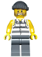 Minifig No: cty0481  Name: Police - Jail Prisoner Shirt with Prison Stripes and Torn out Sleeves, Dark Bluish Gray Legs, Dark Bluish Gray Knit Cap