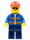 Minifig No: cty0500a  Name: Blue Jacket with Pockets and Orange Stripes, Dark Blue Legs, Red Cap with Hole, Sunglasses with Back Print