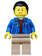 Minifig No: cty0511  Name: Blue Jacket over Dark Red V-Neck Sweater, Dark Tan Legs