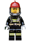 Minifig No: cty0525  Name: Fire - Reflective Stripes with Utility Belt, Dark Red Fire Helmet, Breathing Neck Gear with Air Tanks, Peach Lips Smile