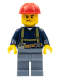 Minifig No: cty0530  Name: Construction Worker - Shirt with Harness and Wrench, Sand Blue Legs, Red Construction Helmet, Sweat Drops