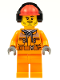 Minifig No: cty0534  Name: Construction Worker - Male, Orange Safety Jacket, Reflective Stripe, Sand Blue Hoodie, Orange Legs, Red Construction Helmet with Black Headphones, Stubble