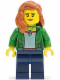 Minifig No: cty0545  Name: Green Female Jacket Open with Necklace, Dark Blue Legs, Dark Orange Female Hair over Shoulder