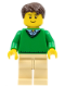 Minifig No: cty0547  Name: Green V-Neck Sweater, Tan Legs, Dark Brown Short Tousled Hair, Thin Grin