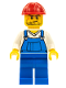Minifig No: cty0555  Name: Overalls Blue over V-Neck Shirt, Blue Legs, Red Construction Helmet, Crooked Smile and Scar