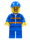 Minifig No: cty0556  Name: Blue Jacket with Pockets and Orange Stripes, Blue Legs, Blue Cap with Hole, Brown Moustache and Goatee