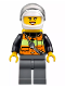 Minifig No: cty0588  Name: Fire - Reflective Stripe Vest with Pockets and Shoulder Strap, White Helmet, Yellow Air Tanks, Peach Lips