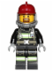 Minifig No: cty0601  Name: Fire - Reflective Stripes with Utility Belt, Dark Red Fire Helmet, Breathing Neck Gear with Air Tanks, Trans Clear Visor, Goatee