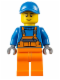Minifig No: cty0609  Name: Overalls with Safety Stripe Orange, Orange Legs, Blue Short Bill Cap, Thin Grin