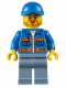 Minifig No: cty0610  Name: Blue Jacket with Pockets and Orange Stripes, Sand Blue Legs, Blue Short Bill Cap, Beard