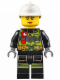 Minifig No: cty0627  Name: Fire - Reflective Stripes with Utility Belt and Flashlight, White Fire Helmet, Peach Lips