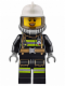 Minifig No: cty0629  Name: Fire - Reflective Stripes with Utility Belt, White Fire Helmet, Breathing Neck Gear with Air Tanks, Trans-Brown Visor, Peach Lips Open Mouth Smile