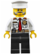 Minifig No: cty0647  Name: Fire Boat Captain - White Shirt with Red Tie, Badge, Belt, Black Legs, White Police Hat