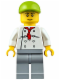 Minifig No: cty0671  Name: Chef - White Torso with 8 Buttons, Light Bluish Gray Legs, Lime Short Bill Cap (Fire Station Hot Dog Vendor)
