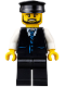 Minifig No: cty0692  Name: Limousine Driver - Black Vest with Blue Striped Tie, Black Legs, Black Hat, Black Beard