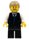 Minifig No: cty0705  Name: Black Vest with Blue Striped Tie, Black Legs, White Arms, Dark Tan Male Hair, Dark Tan Beard