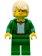 Minifig No: cty0722  Name: Saxophone Player - Female, Green Jacket with Necklace, Green Legs, Tan Hair Tousled with Side Part, Black Eyebrows