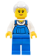 Minifig No: cty0723  Name: Farm Hand, Female, Overalls Blue over V-Neck Shirt, Light Bluish Gray Hair with Top Knot Bun