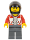Minifig No: cty0729  Name: ATV Driver - Female, Jacket with Number 8 on Back, Dark Bluish Gray Legs, Black Helmet