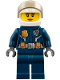 Minifig No: cty0774  Name: Police - City Helicopter Pilot Female, Leather Jacket with Gold Badge and Utility Belt, Dark Blue Legs, White Helmet, Peach Lips Slight Smile