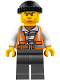 Minifig No: cty0779  Name: Police - City Bandit Crook Orange Vest, Dark Bluish Gray Legs, Black Knit Cap, Beard Stubble and Scowl