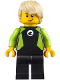 Minifig No: cty0811  Name: Coast Guard City - Surfer in Black and Lime Wetsuit, Tan Wavy Hair