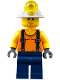 Minifig No: cty0847  Name: Miner - Shirt with Straps, Dark Blue Legs, Mining Helmet, Sweat Drops