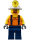 Minifig No: cty0884  Name: Miner - Shirt with Straps, Dark Blue Legs, Mining Helmet, Goatee and Moustache