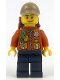 Minifig No: cty0886  Name: City Jungle Explorer - Dark Orange Jacket with Pouches, Dark Blue Legs, Dark Tan Cap with Hole, Smirk and Stubble Beard with Backpack