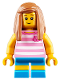 Minifig No: cty0907  Name: Hiker, Girl Child, Pink Kitty Shirt, Medium Nougat Long Straight Hair with Side Part