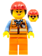 Minifig No: cty0950  Name: Airport Luggage Handler, Female, Red Helmet with Ponytail, Orange Reflective Uniform