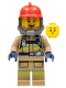Minifig No: cty0960  Name: Fire - Reflective Stripes, Dark Tan Suit, Red Fire Helmet, Open Mouth, Breathing Neck Gear with Blue Air Tanks