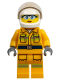 Minifig No: cty0961  Name: Fire - Reflective Stripes, Bright Light Orange Suit, White Helmet, Safety Glasses, Peach Lips Closed Mouth Smile