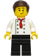 Minifig No: cty0964a  Name: Burger Chef - White Torso with 8 Buttons, No Wrinkles Front or Back, Black Legs, Dark Brown Hair