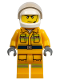 Minifig No: cty0968  Name: Fire - Reflective Stripes, Bright Light Orange Suit, White Helmet, Scowl