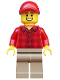 Minifig No: cty0982  Name: Popcorn Vendor - Male, Red Plaid Flannel Shirt, Dark Tan Legs, Red Cap