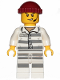 Minifig No: cty0988  Name: Sky Police - Jail Prisoner 86753 Prison Stripes, Scowl with Open Mouth and Headset, Dark Red Knit Cap