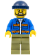 Minifig No: cty0996  Name: Dock Worker, Male, Blue Jacket with Diagonal Lower Pockets and Orange Stripes, Olive Green Legs, Dark Blue Knit Cap