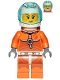 Minifig No: cty1008  Name: Astronaut - Female, Orange Spacesuit with Dark Bluish Gray Lines, Trans Light Blue Large Visor, Freckles with Smirk and Winking