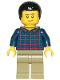 Minifig No: cty1017  Name: Dad - Dark Blue Plaid Button Shirt, Olive Green Legs, Black Hair Male with Coiled Texture