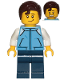 Minifig No: cty1021  Name: Teenage Boy, Medium Blue Jacket, Dark Blue Legs, Dark Brown Hair Swept Right with Front Curl