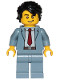 Minifig No: cty1032  Name: Reporter - Sand Blue Suit, Dark Red Tie, Black Hair Swept Back Tousled