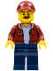 Minifig No: cty1043  Name: Man, Dark Red Jacket with Bright Light Blue Shirt, Dark Blue Legs, Dark Red Cap with Hole, Moustache (Taxi Driver)
