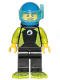 Minifig No: cty1062  Name: Diver - Male, Black Wetsuit with White Logo and Lime Trim and Flippers, Blue Helmet and Airtanks