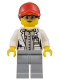 Minifig No: cty1069  Name: Scientist - Female, Red Cap with Ponytail Hair, Blue Goggles and Light Bluish Gray Legs