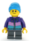 Minifig No: cty1081  Name: Boy - Dark Purple Jacket, Dark Bluish Gray Short Legs, Ski Beanie Hat