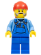 Minifig No: cty1103  Name: Tow Truck Driver - Male, Blue Overalls over Medium Blue Shirt, Blue Legs, Red Bandana, Beard, Back Print